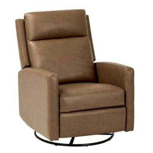 Swivel Rocking Recliner, Wide PU Leather Glider Sofa Chair with Ergonomic High Backrest for Living Room, Bedroom, Brown