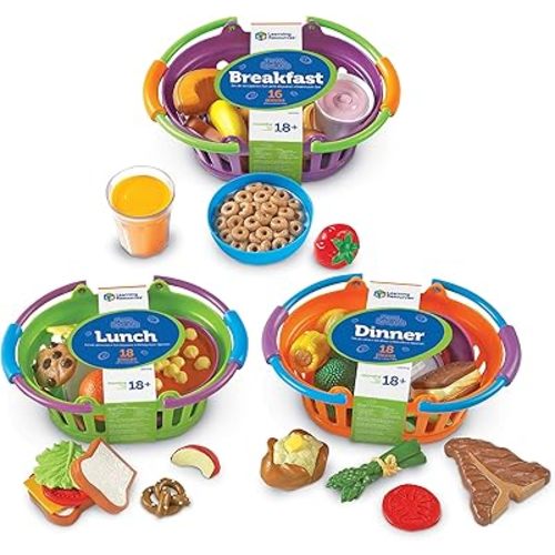 Learning Resources New Sprouts Bundle of Breakfast, Lunch and Dinner - Food Toys, Pretend and Play, Imaginative Skills, Toddlers Kitchen Toys, Fruit and Vegetable Basket, Gifts for Boys and Girls