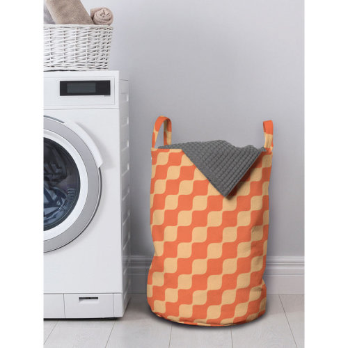 East Urban Home Orange Laundry Bag, Wavy Lines in Retro Style, 13" x 19", Burnt Orange Pale Orange | Wayfair