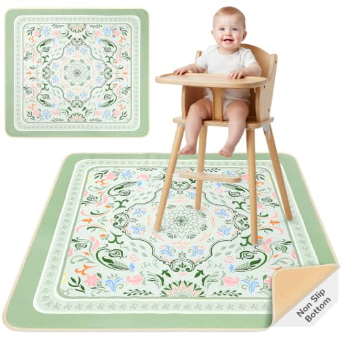 Splat Mat for Under High Chair Waterproof Non Slip Floor Mat for Baby | Waterproof food catcher, non slip backing, easy to clean, machine washable, foldable for high chair, art mat, or picnic use