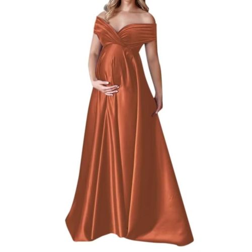 yinyyinhs Velvet Maternity Dress for Photoshoot Off Shoulder Satin Pregnancy Gown Bridal Lingerie Robe for BabyShower