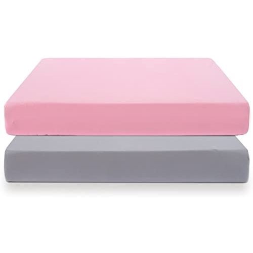 COSMOPLUS Knitted Crib Sheet Set -2 Pack Stretchy Crib Sheets for Boys Girls,Universal Knit Fitted for Standard Baby Toddler Crib Mattress,Gray/Pink - Grey Pink