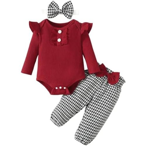 Baby Girl Clothes Newborn Infant Long Sleeve Ruffle Romper Floral Pants Outfit Set for 0-18 Months