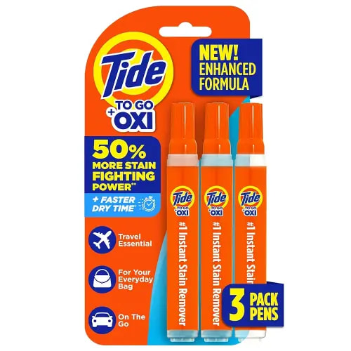 Tide Stain Remover for Clothes, Tide To Go Pen, Instant Stain Remover Pen & Spot Cleaner, Portable & Travel-Friendly, Works on Food & Drink Stains, Fits in Purses & Bags, 3 Count (Pack of 1)