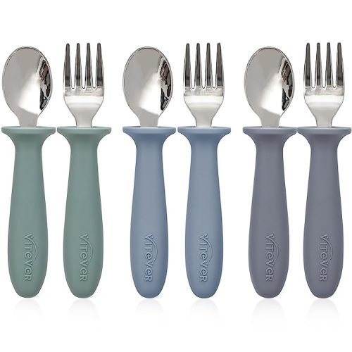 6 Pieces Toddler Utensils, Kids Safe Spoons and Forks, Children Silverware Set with Silicone Handle, 18/8 Stainless Steel, Food-grade Silicone，BPA Free - Dishwasher Safe