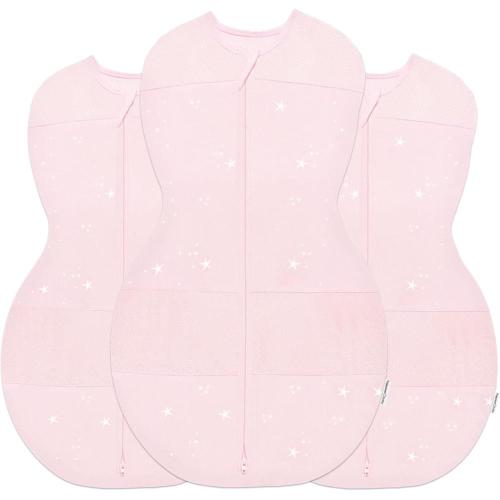 Happiest Baby Sleepea 5-Second Swaddle - 100% Organic Cotton Baby Swaddle Blanket - Doctor Designed Promotes Healthy Hip Development (Graphite Planets, Medium)(Rose Stars)