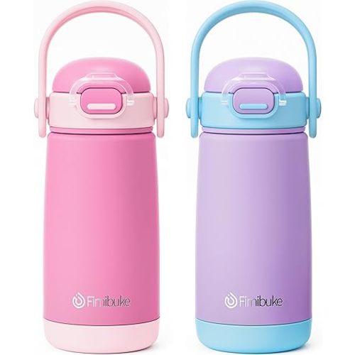 Fimibuke Kids Insulated Water Bottle with Straw Lid & Handle - 14oz BPA FREE 18/8 Stainless Steel Metal Tumbler Leak Proof Double Wall Vacuum Kids Cup Toddler Water Bottle for School Boys Girls