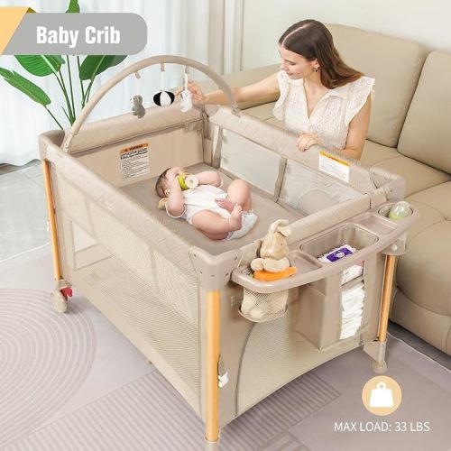 Amazon.com : Baby Bassinet 5 in 1 Pack and Play,Baby Crib Portable,Beside Sleeper,Beige | One-Second &One-Hand Setup,Playard Adjustable with Changing Table&Mattress,Foldable Playpen for Newborn,Baby and Toddlers : Baby