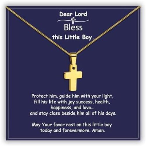 Sereney Valentines Day Gifts for Boy Son Gold Cross Necklace, Mustard Seed Jewelry Necklace as Valentines Gifts for Teen, Christian Religious Baptism Confirmation Gift 1st Communions Gift for Teen