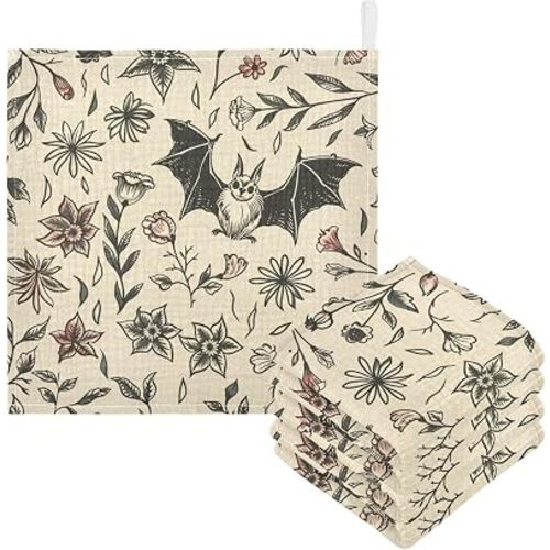 Goth Bat Flowers Baby Msulin Washcloths Newborn Face Towel Baby Muslin Burp Cloths 5 Pack Soft Absorbent Natural Cotton Wash Towel 11.8"X11.8", Shower Gift and Essential