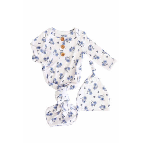 Sapphire Garden Newborn Baby Knot Gown & Hat Set
