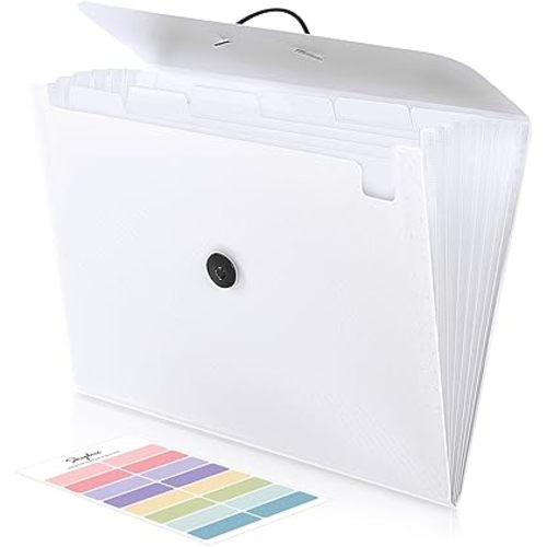 SKYDUE Expanding File Folder with 7 Pockets, Accordion File Organizer, Portable Folders for Documents, School Office Supplies Bungee Closure, Letter/A4 Size White