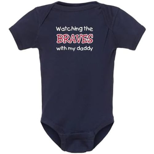 Curiositees Watching the Braves with My Daddy Baby Boy's Bodysuit Outfit Braves Baby Clothes - Navy
