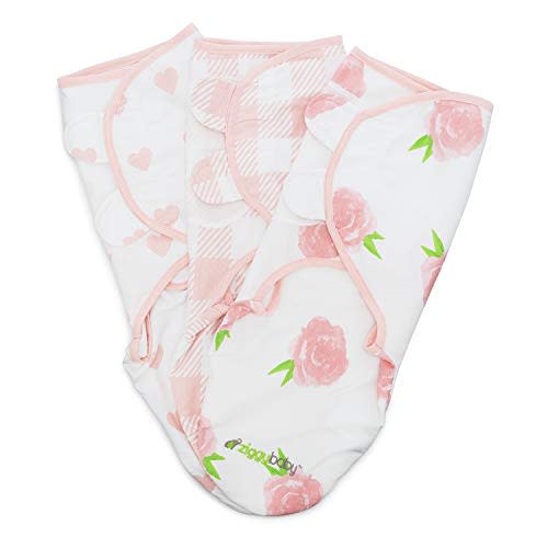 Ziggy Baby Baby Girl Swaddle Blanket Adjustable Wrap Set Size Small/Medium, 0-3 Months - 3 Pack - Pink Peony, Pink Heart, Pink Buffalo Plaid - Newborn Swaddle, Baby Swaddles