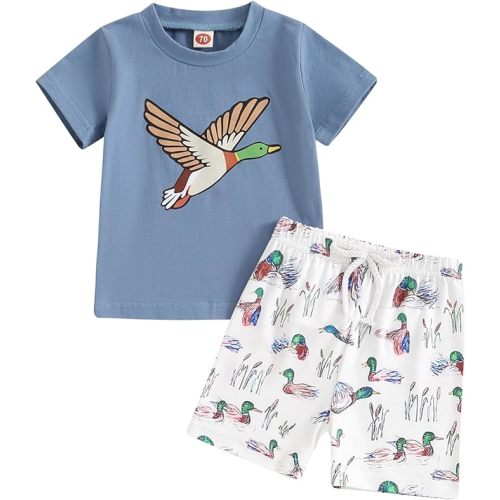 Kids Baby Boys Duck Hunter Clothes Mallard Duck Short Sleeve T-shirt Casual Shorts 2Pcs Toddler Hunting Baby Outfit