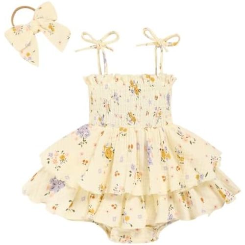 TITKKOP Baby Girl Summer Outfits Infant Double Romper - Sleeveless Bodysuit & Cake Smash Outfit