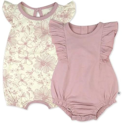 HonestBaby Romper and Ruffle Bodysuit Dress 100% Organic Cotton for Infant Baby and Toddler Girls
