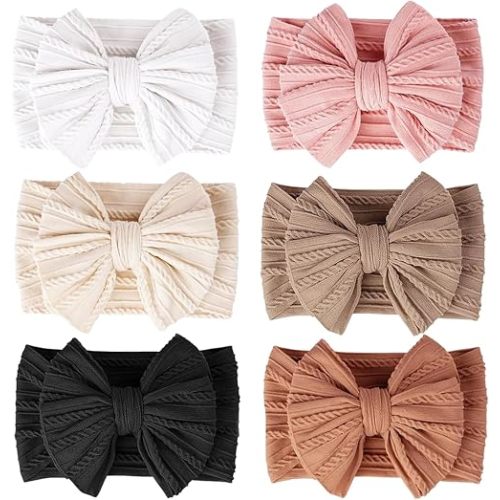 ALinmo 6 Pack Baby Headbands Super Soft Stretchy Nylon Hair Bands Hair Bows Hair Accessories for Baby Girls Newbrons infants Toddlers 04