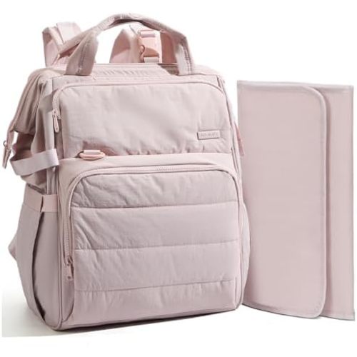 BELALIFE Baby Diaper Backpack Bag, Baby Essentials Travel Backpack for Moms Dads, with Changing Pad, Insulated Bottle Holders & Stroller Straps, Pink