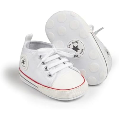 KIDSUN Unisex Baby Boy Girl Canvas Sneaker Soft Sole Infant Lace up Newborn Ankle Toddler First Walkers Crib Shoes