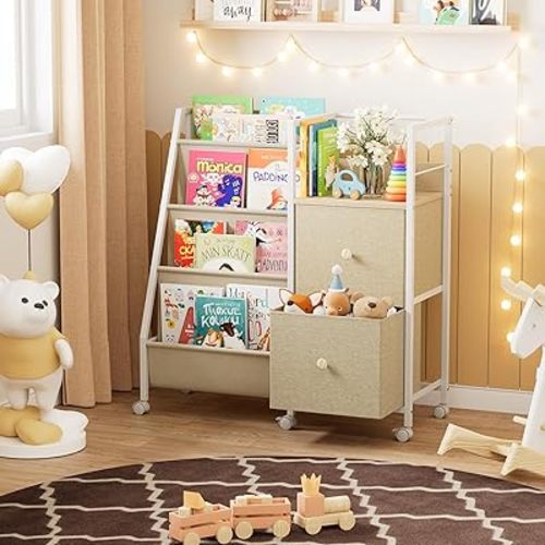 Modanais Book Shelf for Kids Rooms, Toddler Bookshelf Baby Bookcase with Kids Storage for Nursery, Bedroom, Playroom, Easy Assembly (Off White)