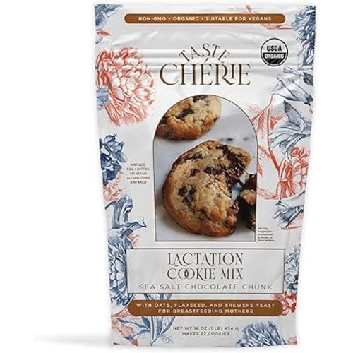 Taste Chérie Organic Lactation Cookies – Sea Salt Chocolate Chunk – Milk Boosting Treats for Breastfeeding Moms – Non-GMO, Vegan, Dairy-Free, Organic Lactation Supplement Alternative – 16 oz