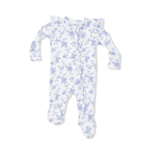 Angel Dear Baby Girls Ribbed Ruffle Sleeve Zipper Footie - Baby Blue Vines Floral