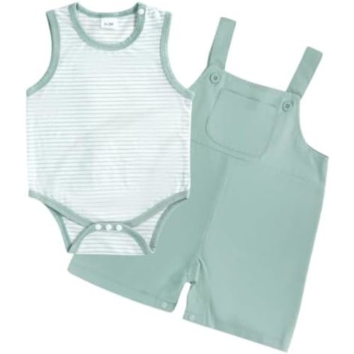 Baby Boy Summer Sleeveless Romper Striped Shorts Set