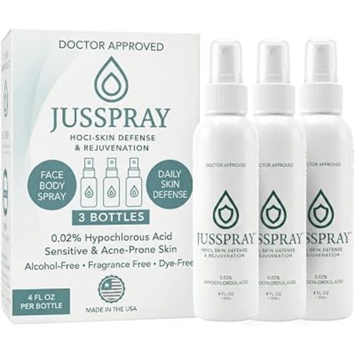 JusSpray™ Hypochlorous Acid Spray for Face and Skin | HOCI Facial Cleanser Mist | 4 oz Hypochlorous Acid for Face, Skin, Acne, Eczema, Body Acne Sprays, Piercing Aftercare, Wound Solution