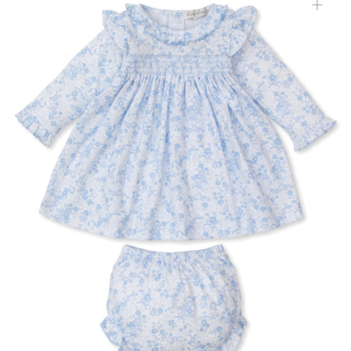 Old English Roses Blue Smocked Dress Set