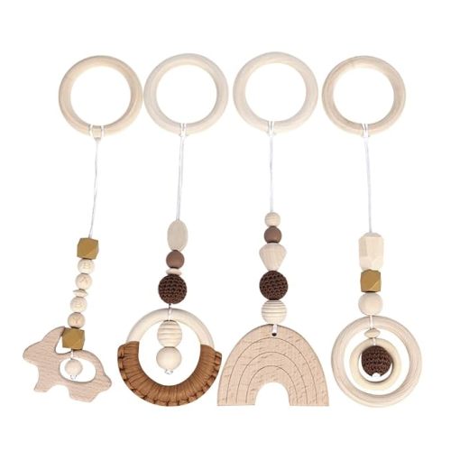 Wooden Baby Gym Hanging Toys, Wooden Baby Hanging Toys Foldable Baby Play Gym Frame Activity Center Hanging Bar Toys Newborn Gift for Baby Girls and Boys