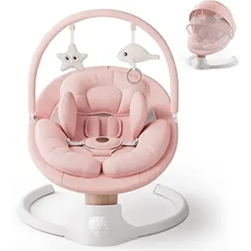 Baby Swings for Infants, FasonBaby Electric Baby Swing with 10 Preset Melodies, 5 Speeds, Remote Control and Bluetooth - Portable Infant Swing for Indoor and Outdoor(Pink)