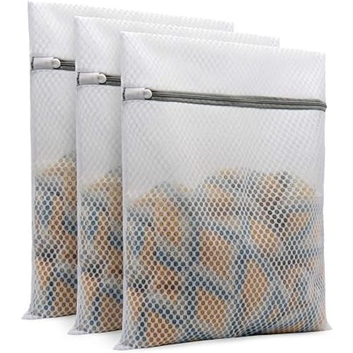 Muchfun 3Pcs Durable Honeycomb Mesh Laundry Bags for Delicates 12x16 Inches