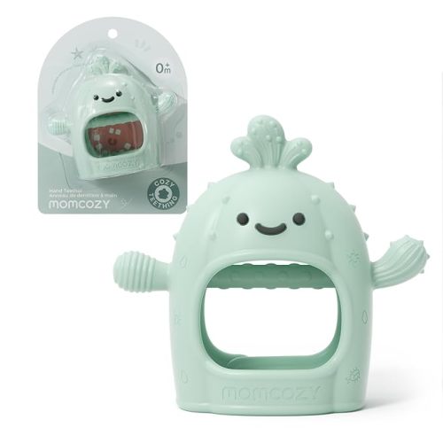 Momcozy Baby Teething Toys, Food Grade Silicone Baby Teether,Teething Mitten for Babies 0–6 Months,Teethers for Babies 6–12 Months,Anti Drop Wrist Teether with Multiple Chew Points, Mint Green