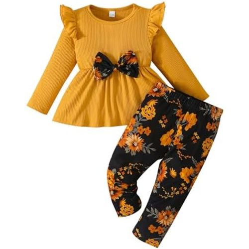 Toddler Baby Girl Clothes Fall Winter Outfits Infant Ruffle Long Sleeve Shirts Pants Cute Girls Clothing Set