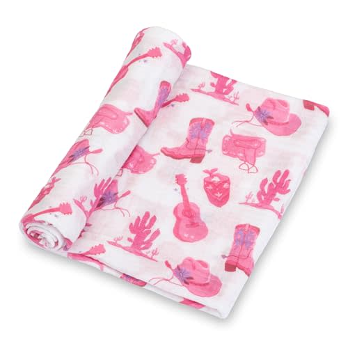 LollyBanks Baby Swaddle Blanket, 100% Organic Cotton Muslin Swaddle | 47" x 47", Soft Baby Receiving Blanket for Newborn Girls, Stroller & Nursery Use (Western Cowgirl Print)