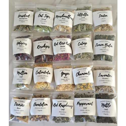 Beginner Apothecary Kit: 20 Organic Tea Sampler, Dried Herbs, Mortar & Pestle (Optional)
