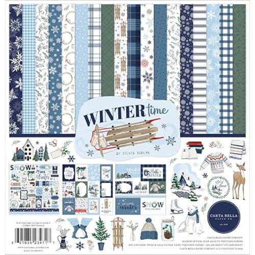 Carta Bella Wintertime Collection Kit 12"X12" - Scrapbook Paper Kit with Stickers