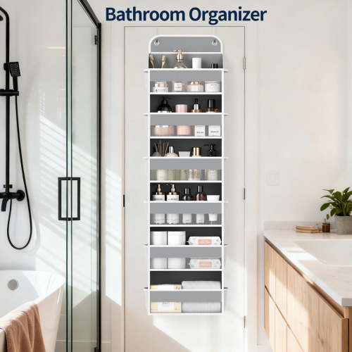 LazySpin over the Door Organizer, 6-Tier Closet Door Hanging Organizer with 12 Mesh Pockets, Ultra Sturdy Large Capacity Over Door Storage Nursery Essentials, Grey