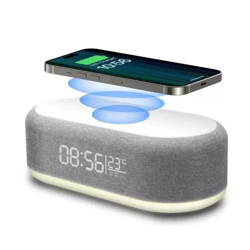 4 in 1 Multi-Function Alarm Clock Display Wireless Charging for Smartphones Bedside Light (White)