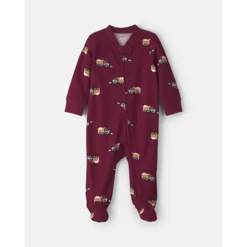 Baby Boy Construction Truck 100% Cotton 2-Way Zip Sleep & Play Pajamas - Burgundy | Carter's