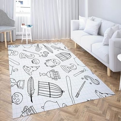 LOKMU Non-Slip Area Rugs Witch Birdcage Magic Books Owl Wand Home Decor Rugs Carpet for Classroom Living Room Bedroom Dining Kindergarten Room 5'x7'
