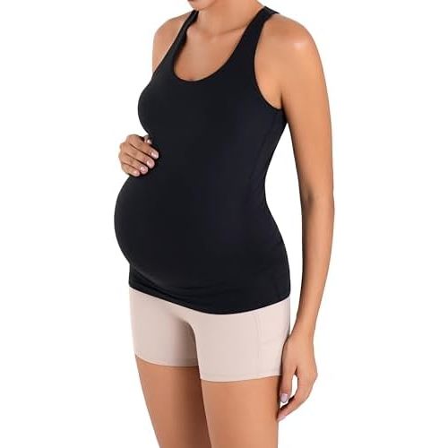 Sunzel Sunzfly Maternity Tank Tops with Built in Bra Sleeveless Pregnancy Racerback Summer Cami Shirts