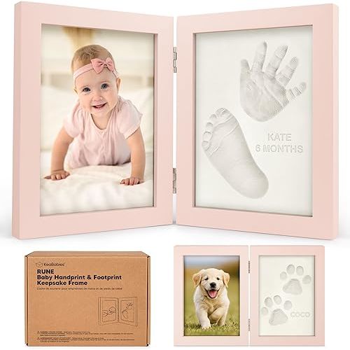 Baby Hand and Footprint Kit - Quick Dry Clay for Newborn Keepsake Feet and Handprint, Nursery Picture Frame, Cat Dog Paw Print Kit,Personalized Mothers Day New Mom Gifts for Baby Showers (Petal Pink)