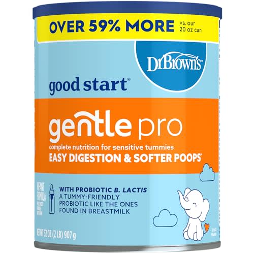 Good Start | Dr. Brown’s Gentle Pro, Baby Formula Powder, For Sensitive Tummies, Easy Digestion and Softer Poops, Infant Formula with Probiotics, DHA, Non-GMO, 32 OZ