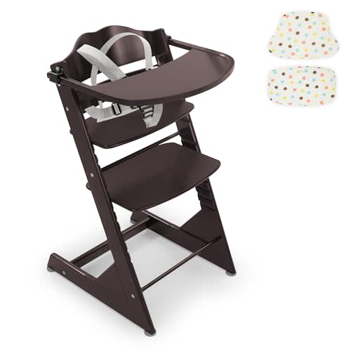 Curipeer Convertible Wooden High Chair for Babies and Toddlers - Baby Feeding Chair& Toddler Dining Chair with Removable Tray, Cushion and Harness, Espresso