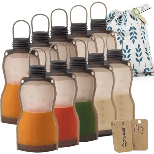haakaa Breastmilk Storage Bags Silicone Milk Storage Bags for Breastfeeding Reusable & Leakproof, 9oz/260ml, 10 PK