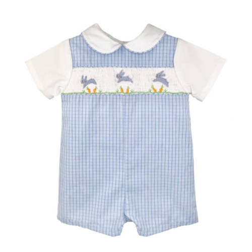 PETIT AMI Romper with Hand Picture Smocked Bunnies (3-6M)