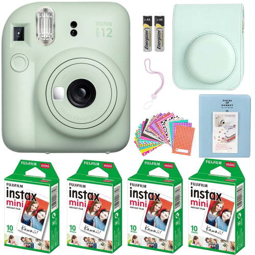 FUJIFILM INSTAX MINI 12 Instant Film Camera Mint Green Accessories kit for Fujifilm Instax Mini 12 Camera Includes; Instant camera + Fuji Instax Film (40 PK) + Green Case With Strap +Frames + Album