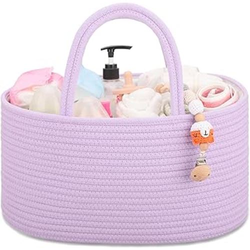 COMSE Baby Diaper Caddy Organizer, Car Caddy, Diaper Change Organizer, Gift Baskets Empty, Portable Tote Bag with Divider, Baby Shower Gifts Newborn Essentials Registry Must Have, Purple